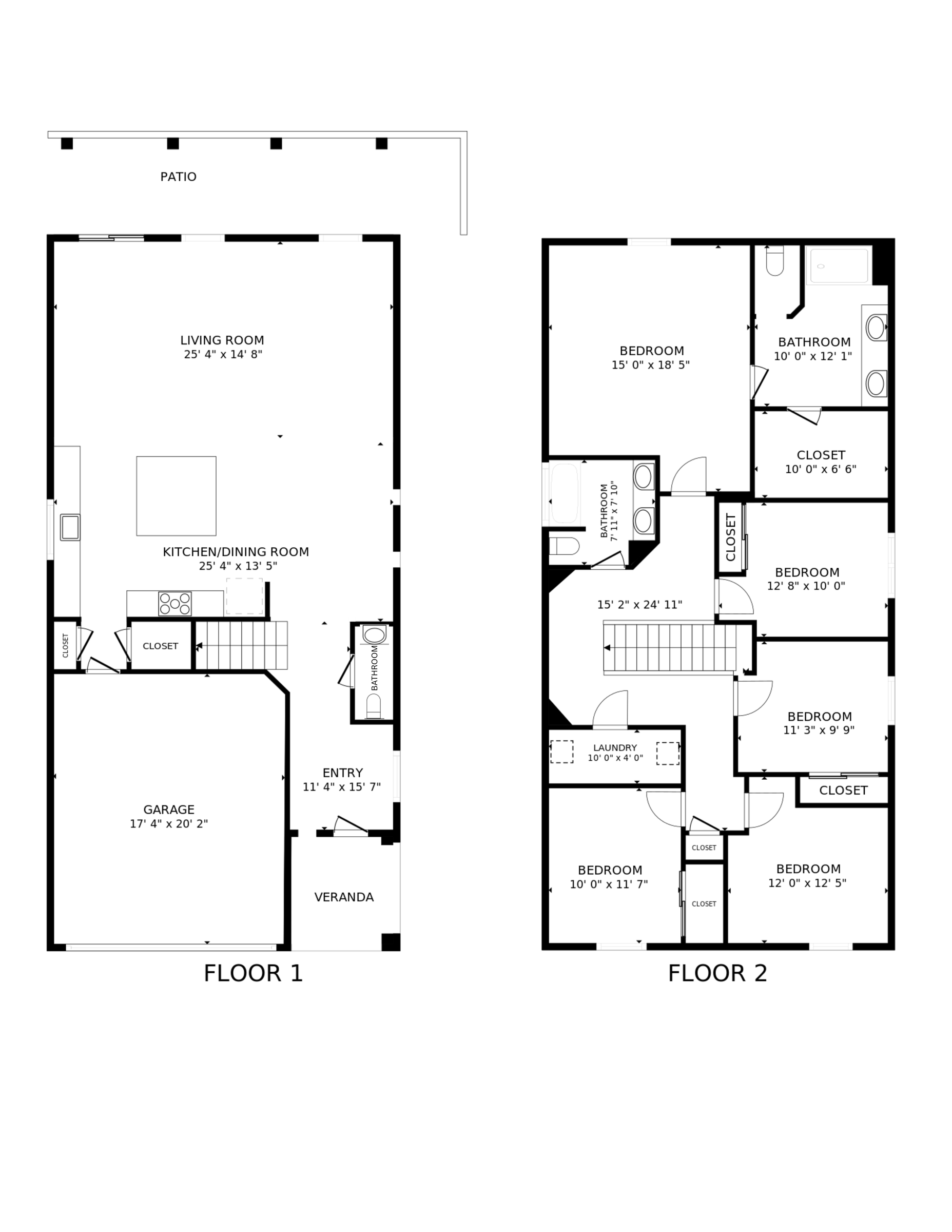 Floor plan of 9822 Marietta Cellars Court — 5 bedrooms, 2.5 baths, 2,290 sq ft across two stories with a two-car attached garage